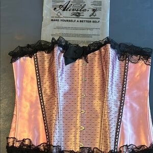 Pink and Black Shapewear Corset with Lace Trim